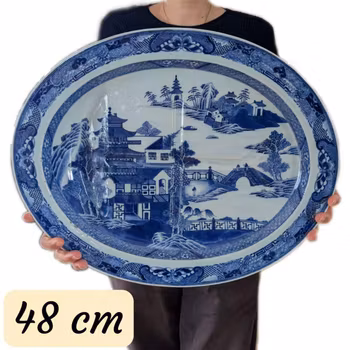 Chinese antique fish / meat platter in blue and white, Qianlong period 清 乾隆 大鱼盘 #2930