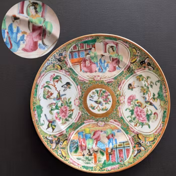 Chinese antique rose medallion plate, Late Qing #2932
