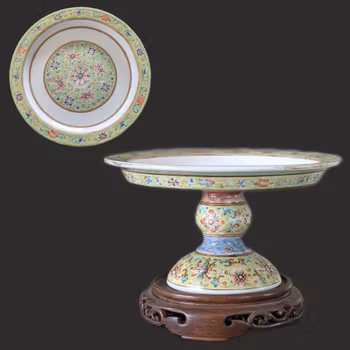 Chinese antique lime green lotus and baoxiang flower stem dish, 19th c #2933