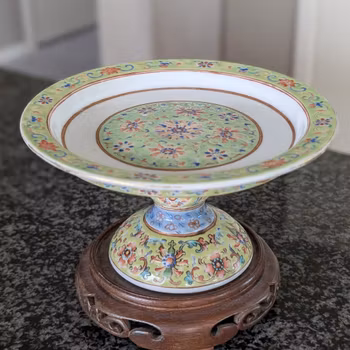 Chinese antique lime green lotus and baoxiang flower stem dish, 19th c #2933