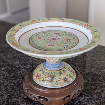 Chinese antique lime green lotus and baoxiang flower stem dish, 19th c #2933