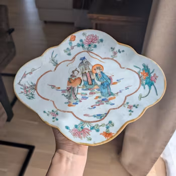 Antique Chinese Famille Rose Porcelain altar bowl, 19th c #2937 牡丹亭 游园惊梦