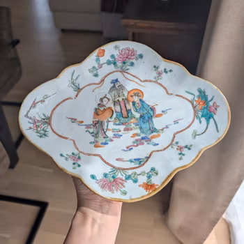 Antique Chinese Famille Rose Porcelain altar bowl, 19th c #2937 牡丹亭 游园惊梦