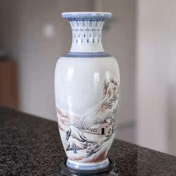A vintage Chinese porcelain vase with winter landscape , 1950's -1960's #2939 (Free shipping)