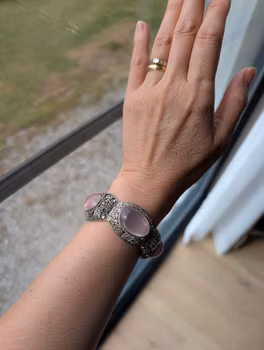 Chinese filigree handmade silver jewelry bracelet with natural rose quartz #2958