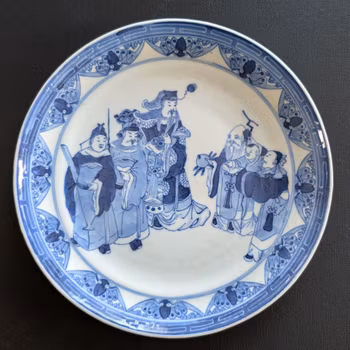 Chinese antique porcelain blue and white plate, Second half of 19th century  福禄寿#2959