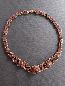 Antique Bohemian Style Garnet necklace and earrings, early 20th century #2962