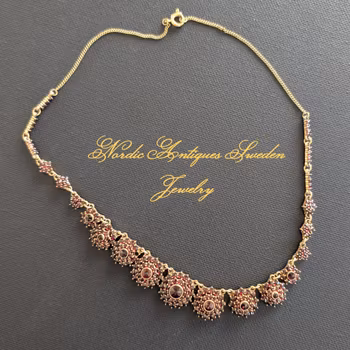 Antique Bohemian Style Garnet necklace and earrings, early 20th century #2963