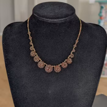 Antique Bohemian Style Garnet necklace and earrings, early 20th century #2963