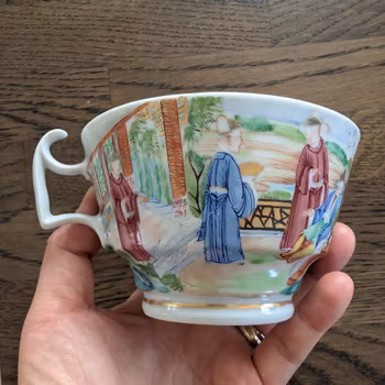 Chinese antique rose mandarin teacup and saucer, Late Qing #2970 and #2971