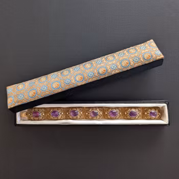 Chinese filigree handmade gilt silver filigree jewelry bracelet with amethyst stones #2972