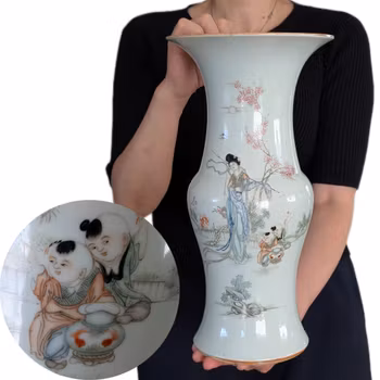 Chinese antique yan yan vase with Magu and children, Late Qing / Republic #2979