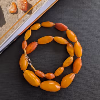 Natural Amber necklace antique from Denmark baltic amber egg yolk 29g #2526