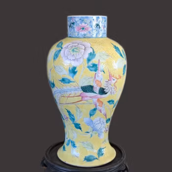 Chinese antique yellow scraffito ground with double pheonixes , 19th #2988