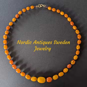Natural Amber necklace antique from Denmark baltic amber egg yolk 20.42g #2992