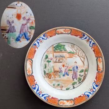 Chinese antique rose mandarin dish with children playing #2997