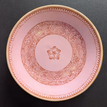 Chinese antique pink ground lotus dish, Jiaqing Mark & Period #3001