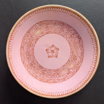Chinese antique pink ground lotus dish, Jiaqing Mark & Period #3001