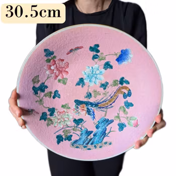 Chinese antique pink ground phoenix charger, 19th c #3006