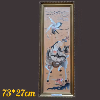 Chinese Antique silk embroidery with the God of Longevity, Late Qing / Republic #3007
