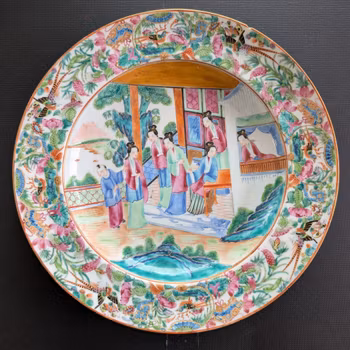 Chinese antique rose mandarin plate, Daoguang period #3010
