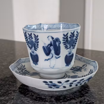 Chinese antique teacup and saucer, Kangxi revival. 19th century #3015
