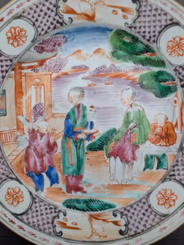 Chinese antique rose mandarin dish with child playing kite #3016