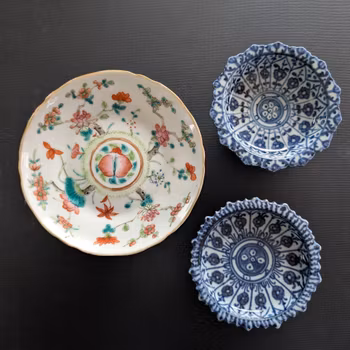 3 Chinese antique altar bowls on foot / tazza, Late Qing #3017, 3018, 3019