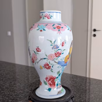 Chinese antique famille rose vase with double roosters, Yongzheng / Qianlong 18th c #3027
