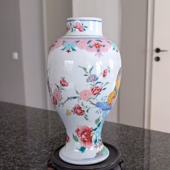 Chinese antique famille rose vase with double roosters, Yongzheng / Qianlong 18th c #3027