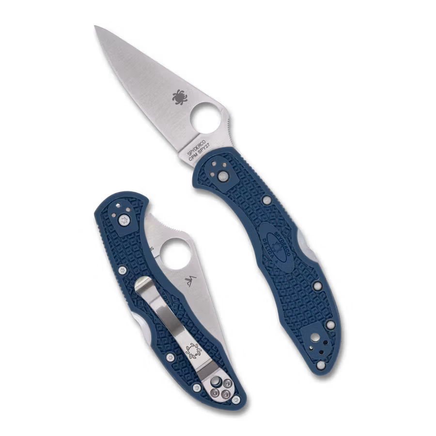 Spyderco Delica 4 CPM SPY27 fällkniv med koboltblått FRN-handtag och blankt clip
