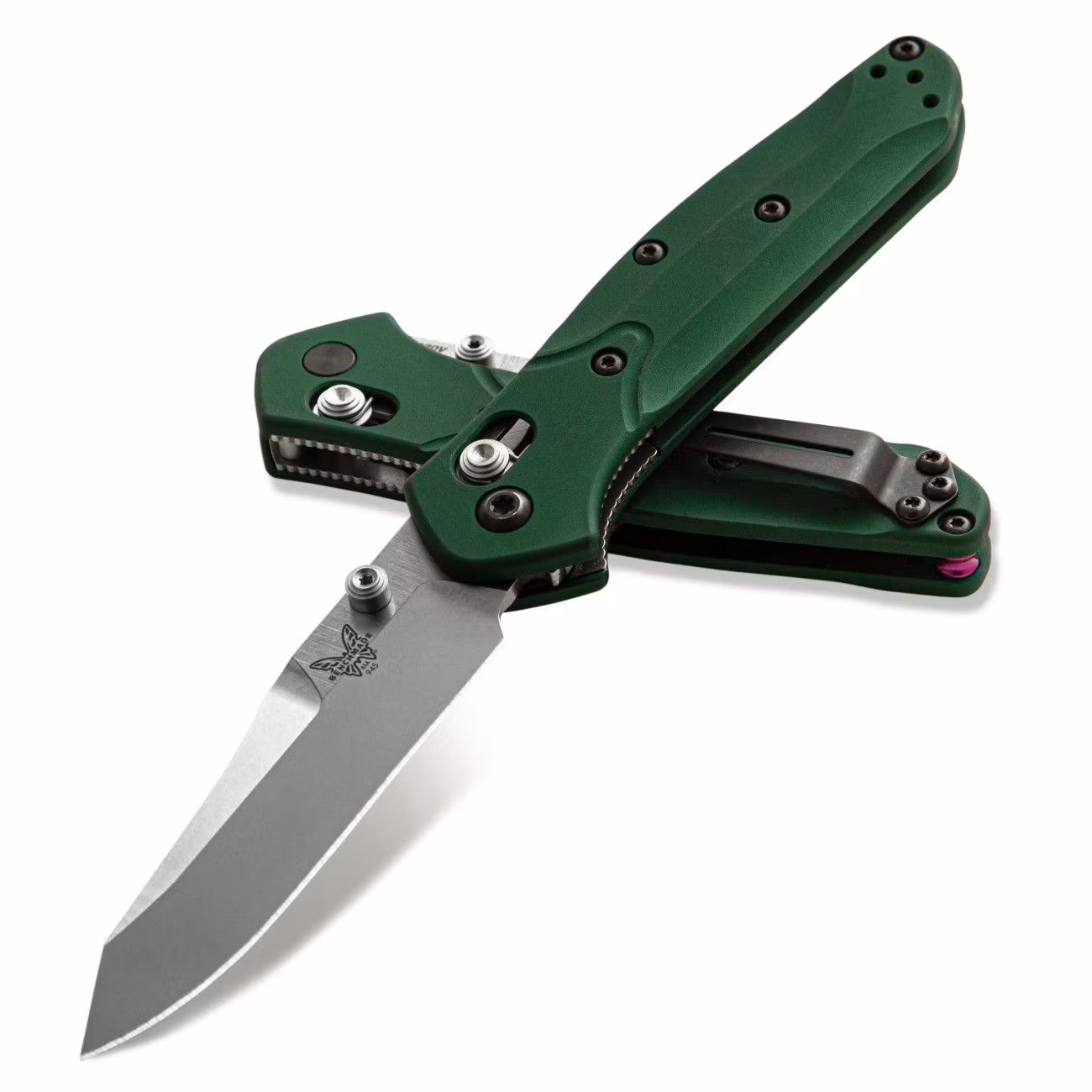 Benchmade Mini Osborne Aluminum Green 945, fällkniv med grönt aluminiumhandtag och reverse tanto-blad