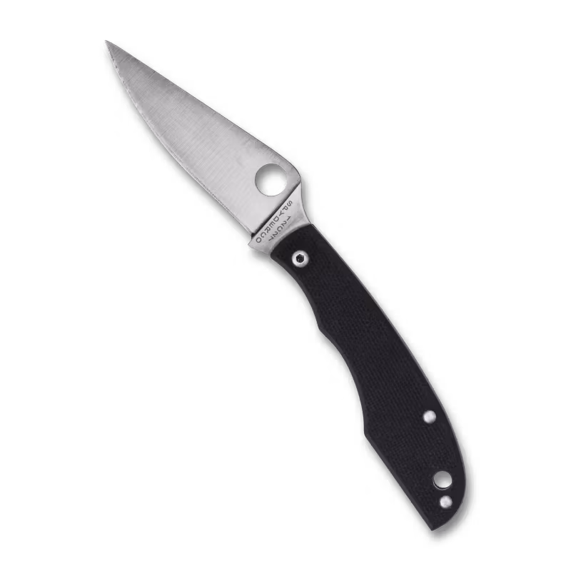 Spyderco Grasshopper liten fällkniv med svart G10-handtag och stort hål för nyckelring