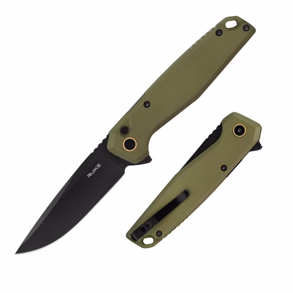 Ruike P873-G fällkniv med grönt G10-handtag, flipper och drop point-blad i 14C28N