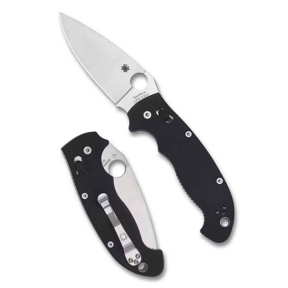 Spyderco Manix 2 XL stor fällkniv med svart G10-handtag och brett bladformat blad