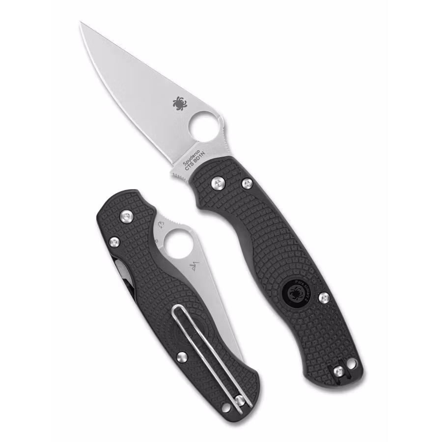 Spyderco Para Military 2 Lightweight fällkniv med svart FRN-handtag och tumlat blad