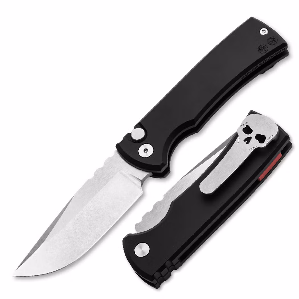 Böker Solingen Mini Redencion 42a liten fällkniv med droppointblad, matt svart aluminiumhandtag och titanclip