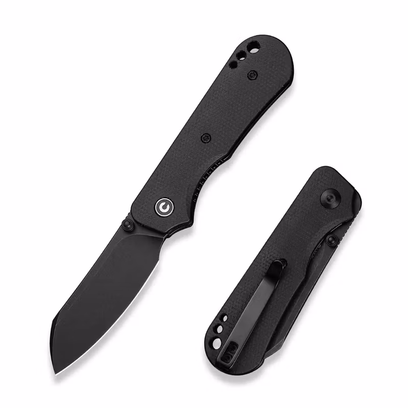CIVIVI Crabby fällkniv med handtag i svart canvas-Micarta och svart sheepfoot-blad i 14C28N
