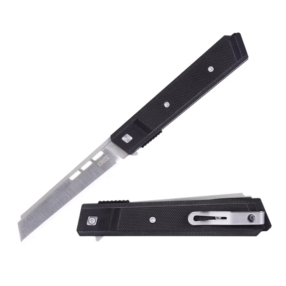CRKT Zephyr slank fällkniv med sheepsfootblad med utskurna fönster och svart G10-handtag