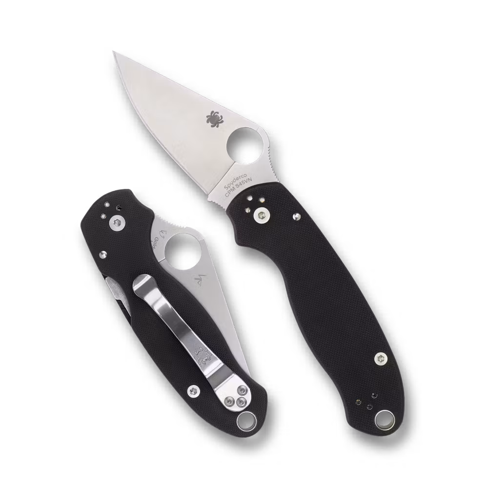 Spyderco Para 3 fällkniv med svart G10-handtag och tumlat blad i CPM S45VN