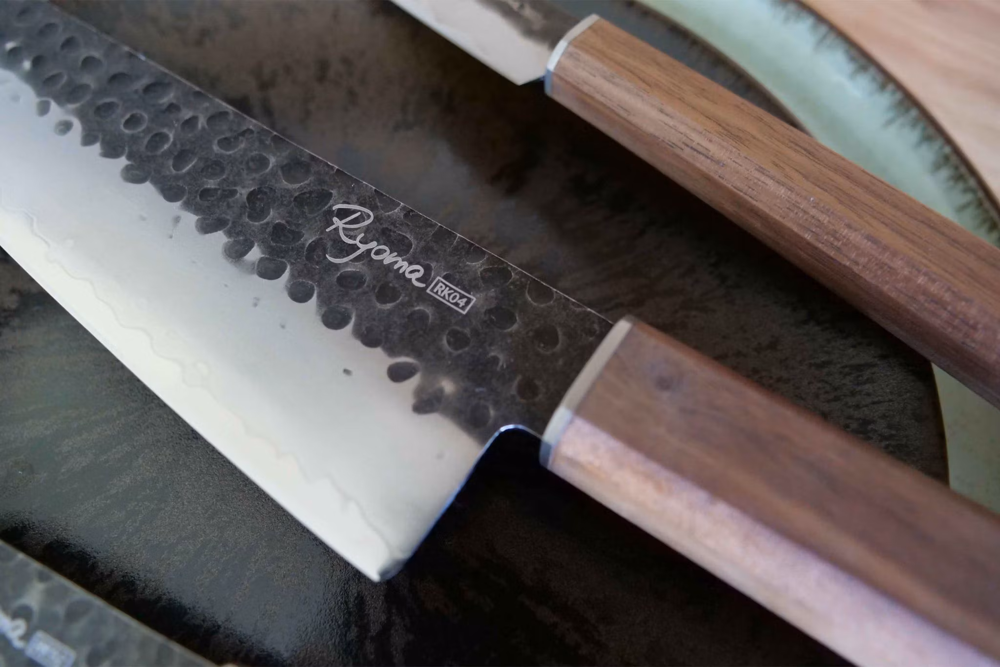 Ryoma Kurosan Gyuto/Kockkniv 21 cm, detaljfoto blad och skaft