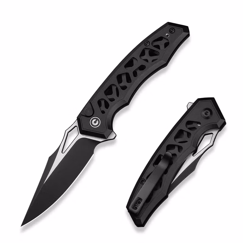 CIVIVI Anaaki Black fällkniv med genombrutet svart aluminiumhandtag och clip point-blad