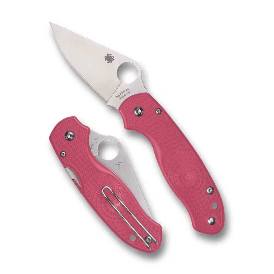 Spyderco Para 3 Lightweight fällkniv med rosa FRN-handtag och blankt trådclip