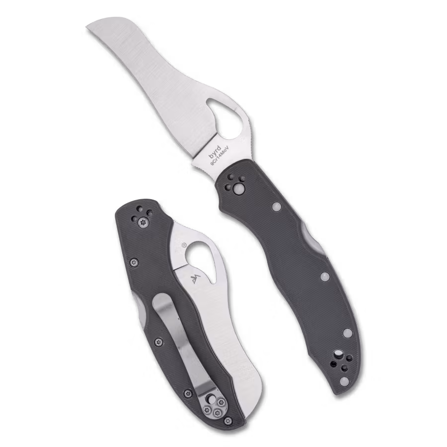 Spyderco Byrd Gooney fällkniv med grått G10-handtag och blad med egen form