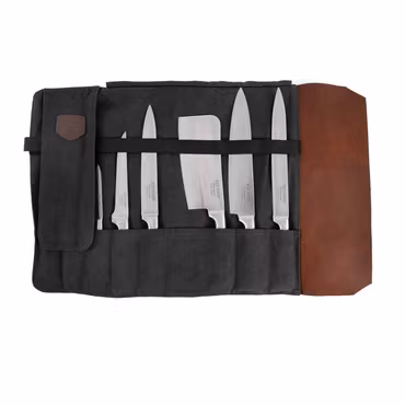 Alaskan Maker Knivrulle Canvas/Läder för 9 knivar Grå