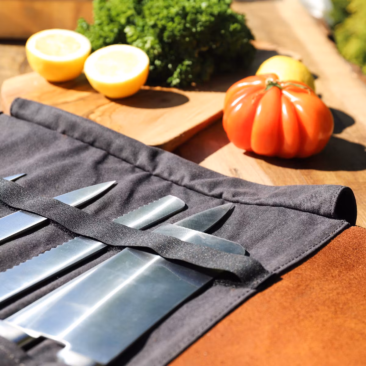 Alaskan Maker Knivrulle Canvas/Läder för 9 knivar Grå