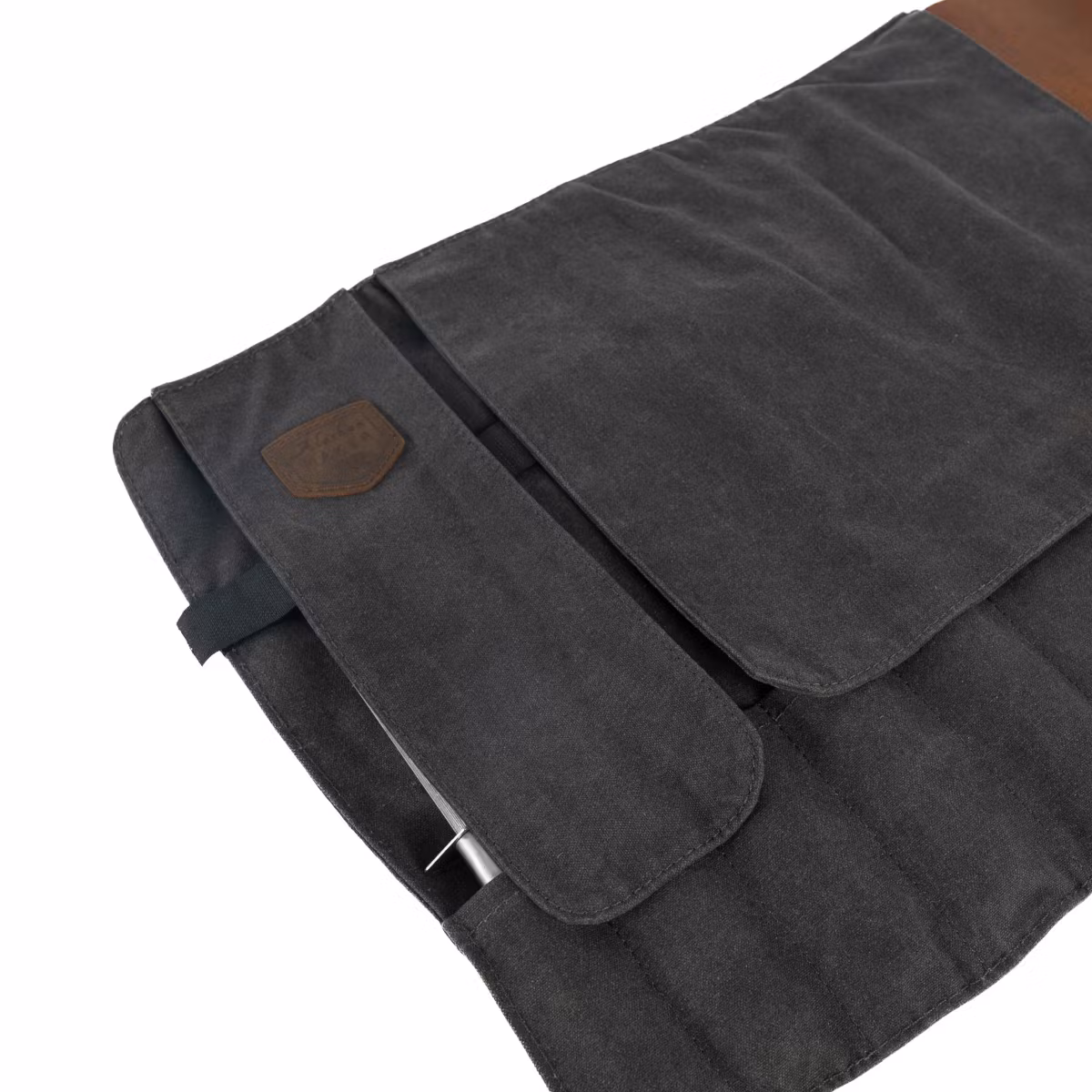 Alaskan Maker Knivrulle Canvas/Läder för 9 knivar Grå