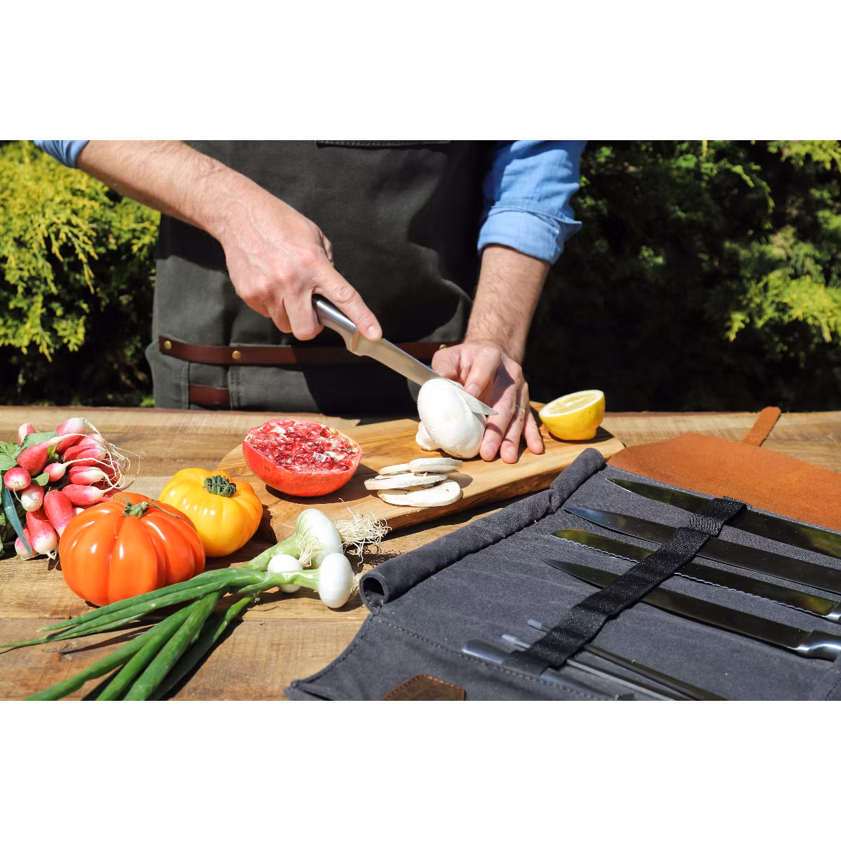 Alaskan Maker Knivrulle Canvas/Läder för 9 knivar Grå