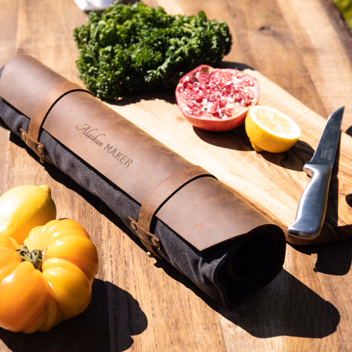 Alaskan Maker Knivrulle Canvas/Läder för 9 knivar Grå