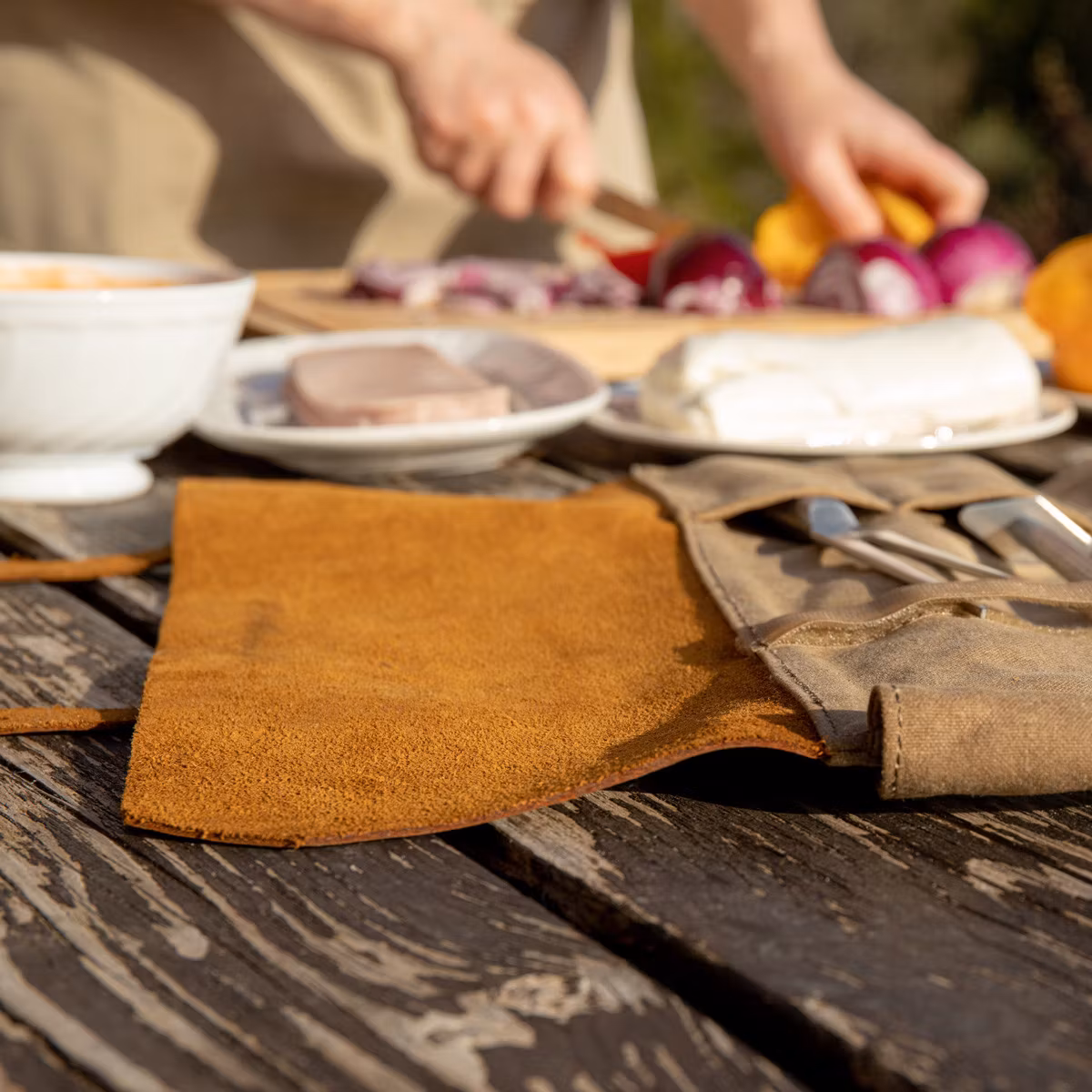 Alaskan Maker Knivrulle Canvas/Läder för 9 knivar Sand